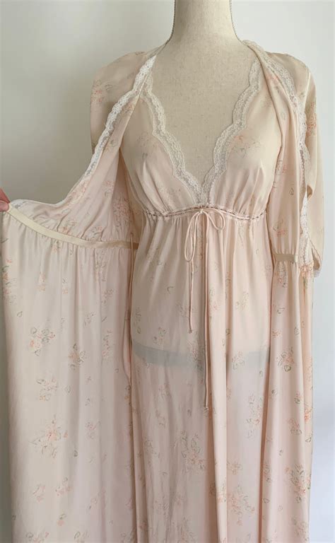 Christian Dior Vintage Peignoir Night Gown And Robe Set Size P.